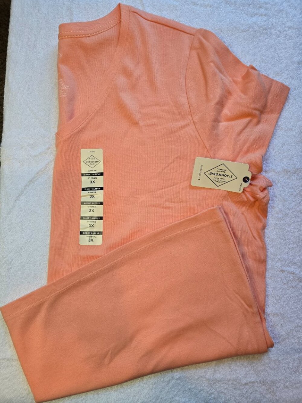 St. John's Bay V Neck Short Sleeve T-Shirt - 3 Pack Orange, Pink, Seafoam Green - Picture 3 of 5